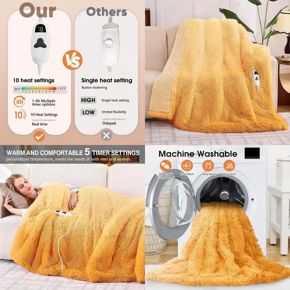 Coperta elettrica Sherpa in pelliccia sintetica beige, 10 opzioni di calore e 5 timer, regalo caldo ideale per donne e nonne, 50x60