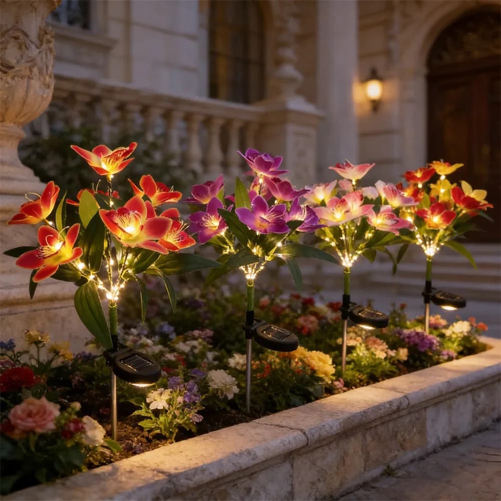 1pc LED Solar Ground Lights,Artificial Flower Lawn Lights, 7-head Solar Orchid Lights for Patio Yard Garden Christmas Decoration