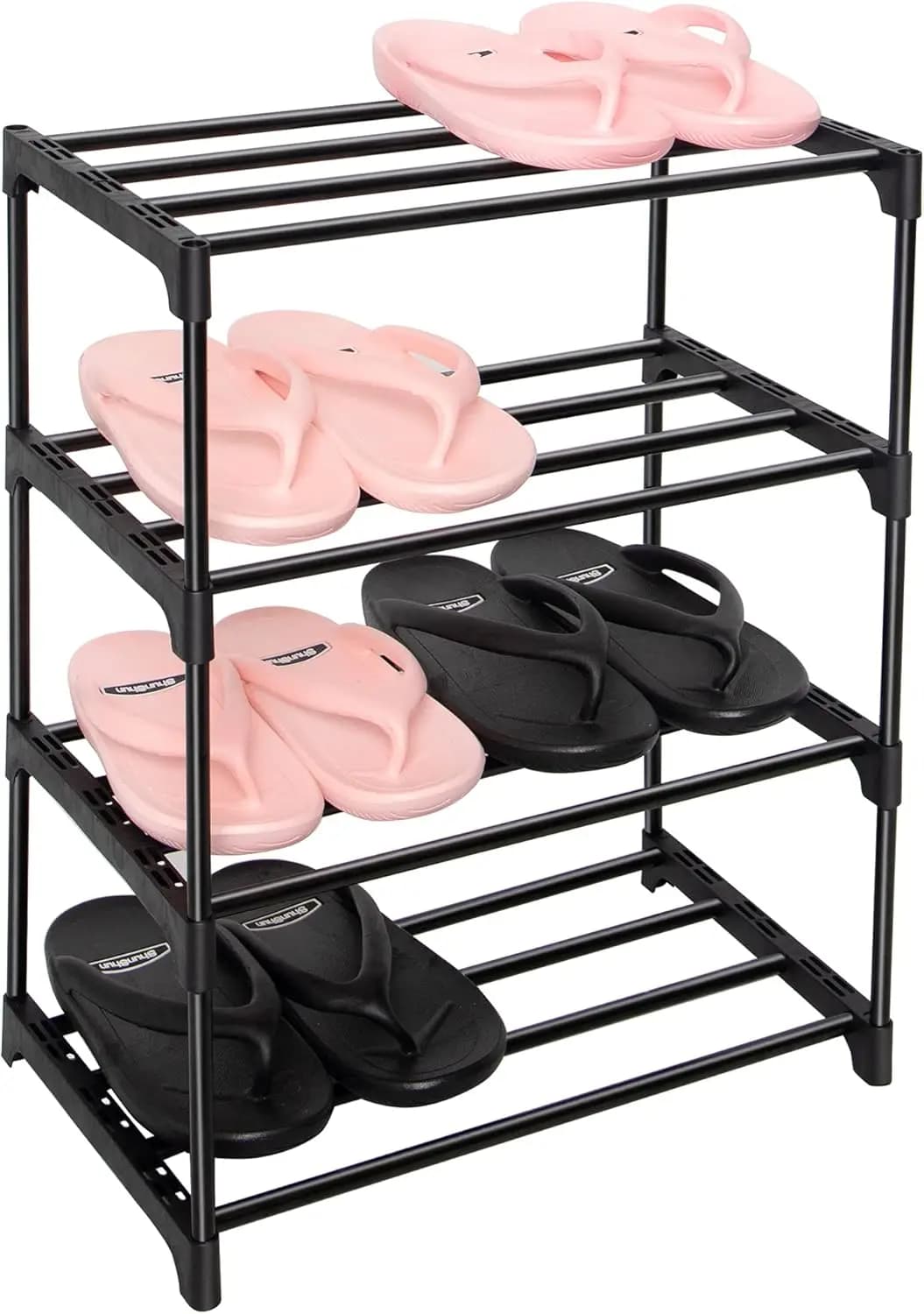 Upgrade 4-Tier Small Shoe Rack, Metal Stackable Kids Shoe Shelf Storage Shoe Stand Organizer for Closet Entryway Hallway,Zapateras Organizer for Shoes(Black)