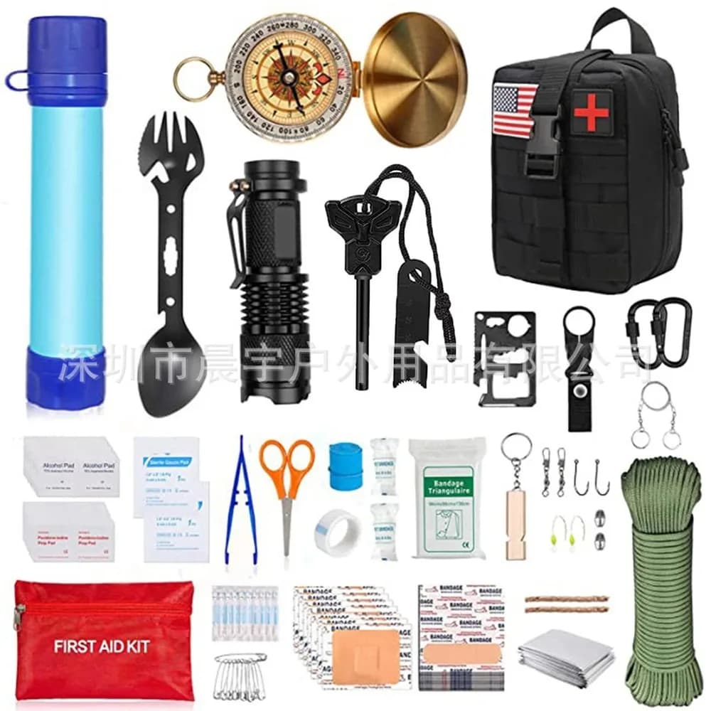 Survival Gear Kit, Outdoor Camping Water Purifier, Emergency First Aid Kit for Hiking, Wilderness