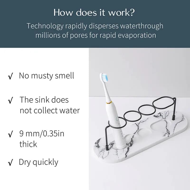 Electric Toothbrush Holder with Diatomite Base Non-slip Absorbent Quick Drying Toothbrush Toothpaste Stand Bathroom Organizer