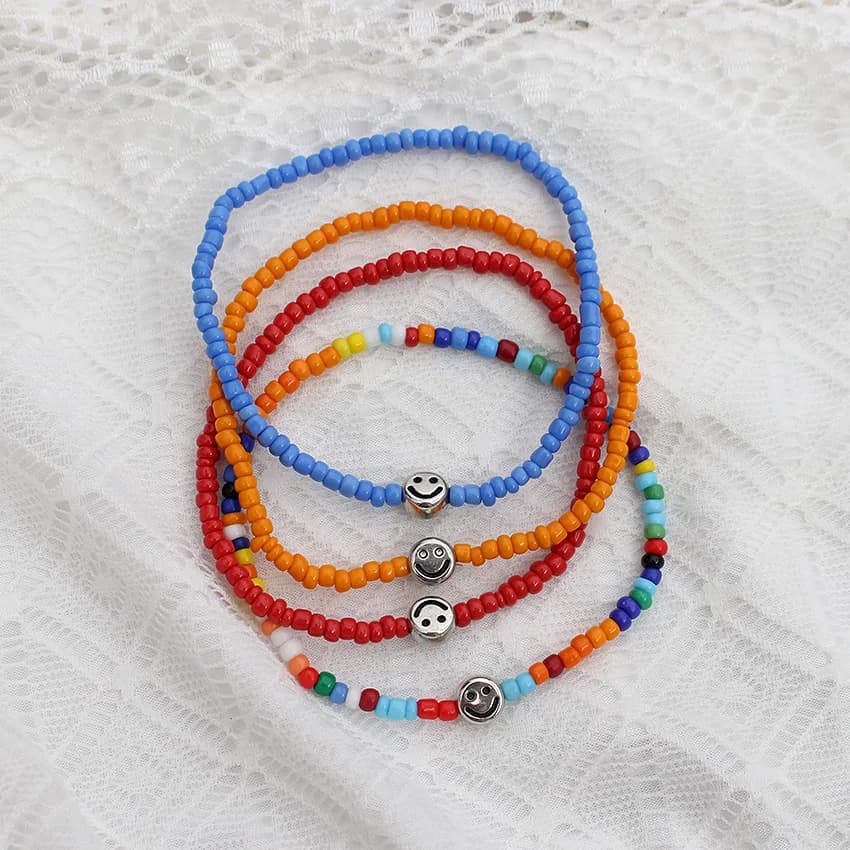 Smile Face Bracelets For Women Bohemian Colorful Seed Beaded Strand On Hand Summer Femme Charm Bracelet Jewelry