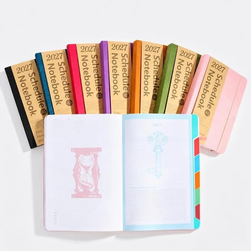 PU Leather 2027 Planner Notebook Elastic Band Time Management A5 Daily Schedule Planner Daily Weekly Monthly Planner