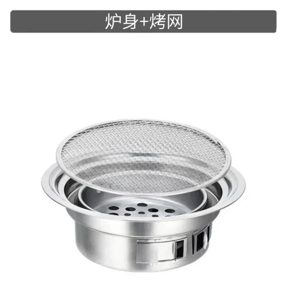 Household Stainless Steel Korean Charcoal Oven Commercial round Non-Stick Barbecue Oven Outdoor Camping Portable Charcoal Stove
