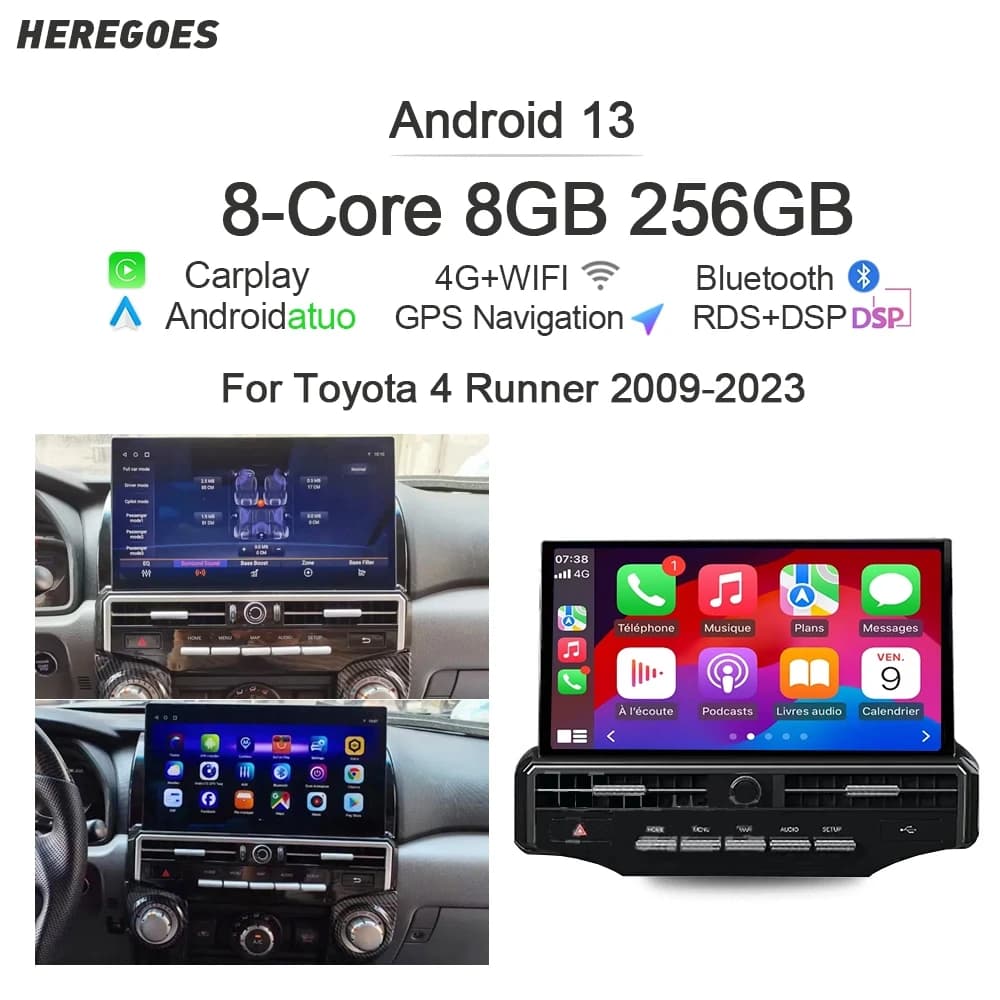Wireless Carplay Auto Android 13 Autoradio lettore multimediale 8 + 256G QLED GPS Autoradio Stereo per Toyota 4runner 2009-2017 2018