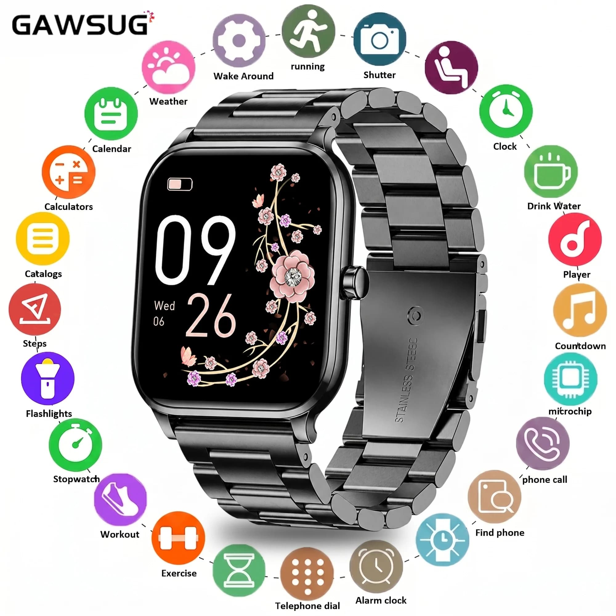 Ultra-Thin Smart Watch Men Women 1.83" HD Bluetooth Call IP68 Waterproof Zinc Alloy Health Fitness Tracker Sleep Monitor