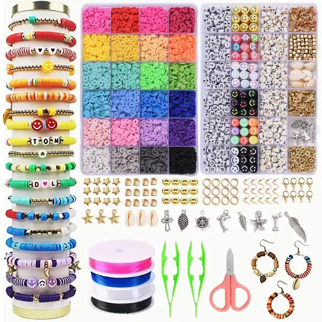 14400/4200/2400 pezzi Kit di perline in argilla polimerica assortita per la creazione di gioielli fai-da-te - Artigianato fatto a mano per braccialetti, collane, orecchini