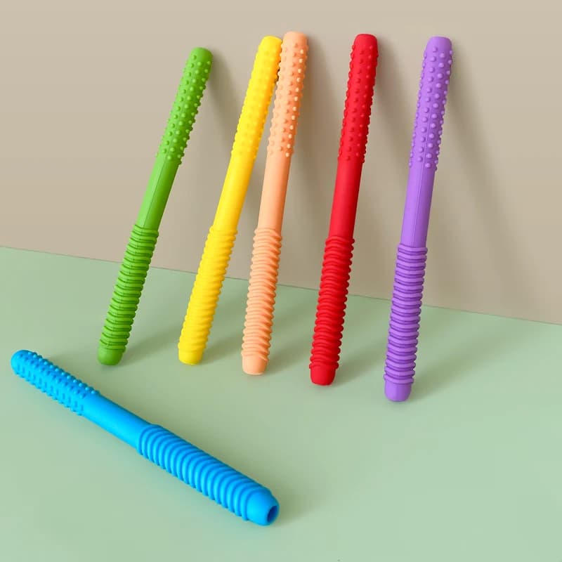 1 pz. Giocattolo per bambini in silicone morbido a forma di paglia, stick molare cavo, atossico e resistente