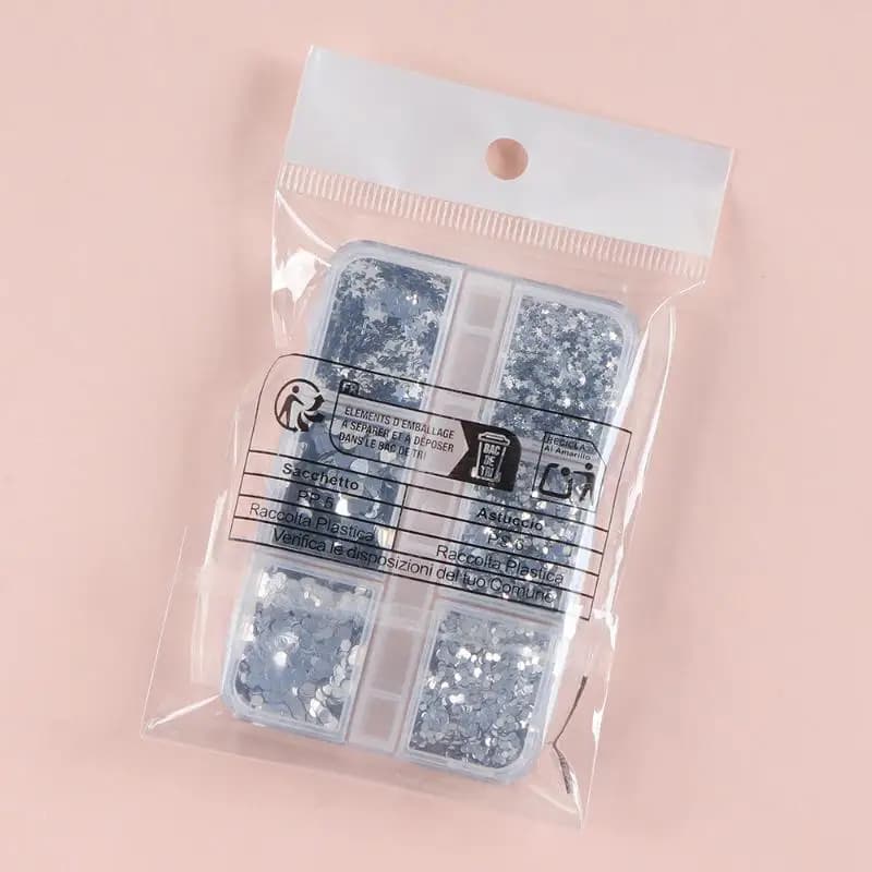 1Box Silver Mixed Glitter Love Star Sequin Nail Charms 3D Nail Decoration Nail Jewelry Nail Salon Art Manicure Supplies