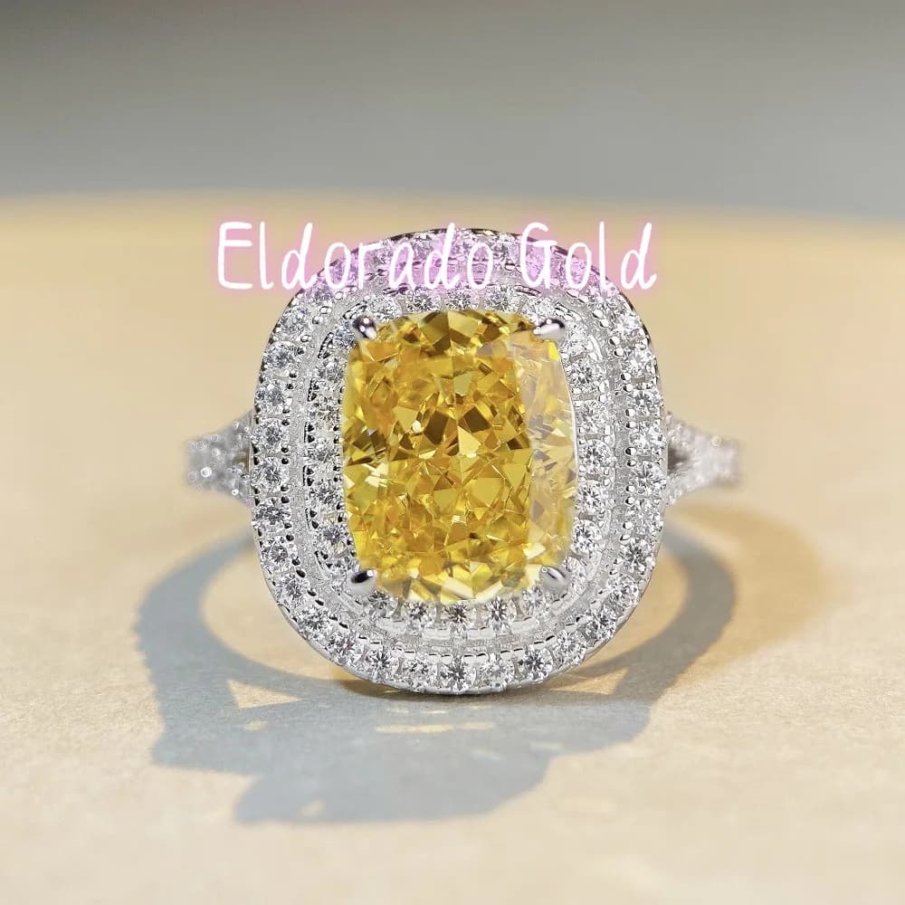 Anello di Lusso Eldorado Gold in Platino PT950 con Diamanti e Moissanite per Donna