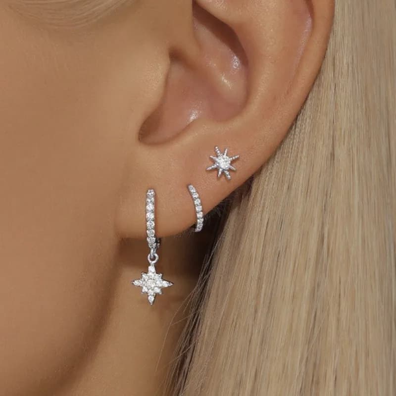 3 Pcs Fashion Stainless Steel Round Star Drop Earrings for Women Trendy Crystal Zirconia Dangle Earring Punk Unisex Rock Jewelry