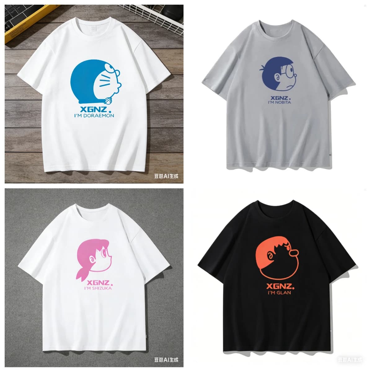 Adult and Children Doraemon Playful Outfit! Fun Command Print Cotton T-shirt, Niche Quirky Trendy Half-sleeve