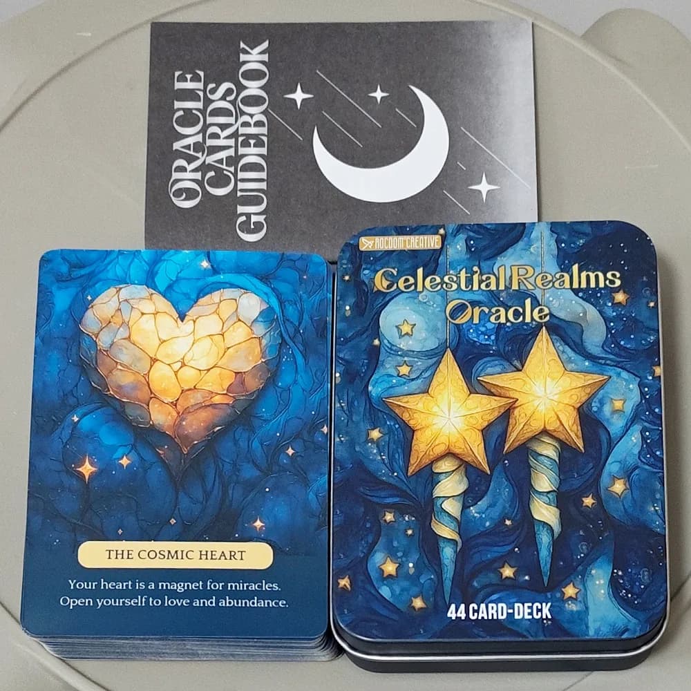 Celestial Realms Oracle Deck | 44 Cards with Guidebook in Metal Tin Box, 11.5*8cm Cosmic Celestial Themed Oracle Cards