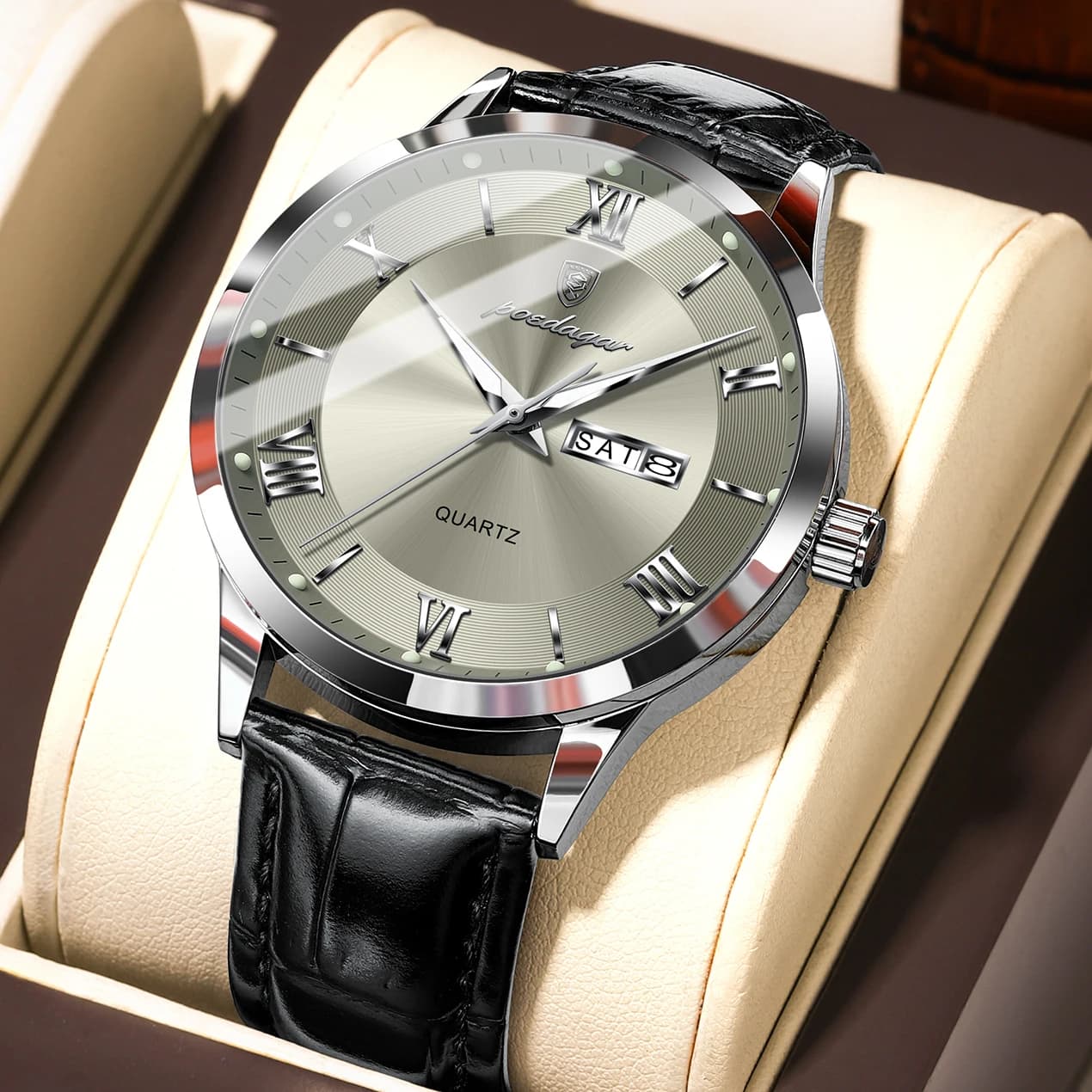 POEDAGAR Original Fashion Watch For Man Leather Date Week Quartz Men Watch Waterproof Luminous Business Men's Watches High Quality Casual Male Reloj