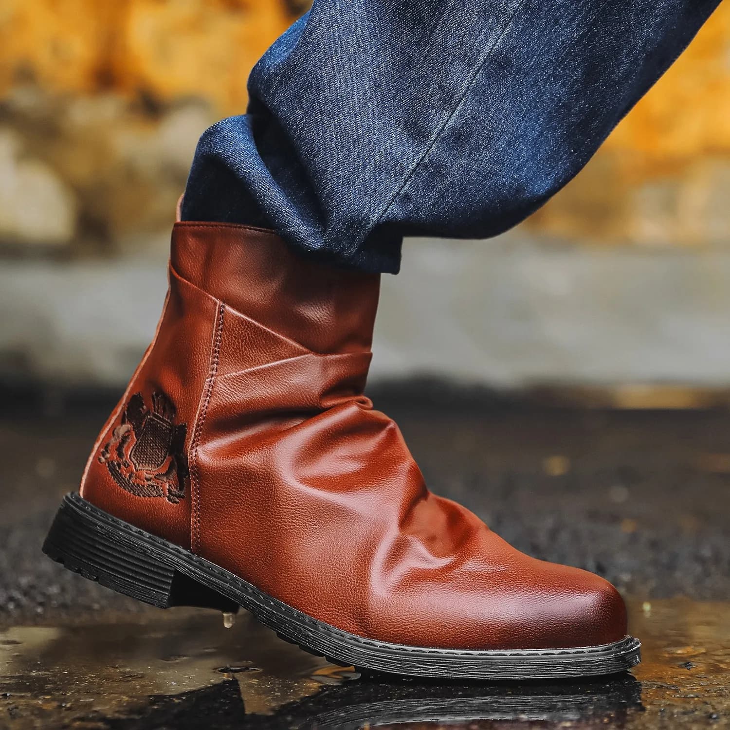 stivaletti ricamati per uomo stivali da cowboy antirughe scarpe da esterno con cerniera bottines homme