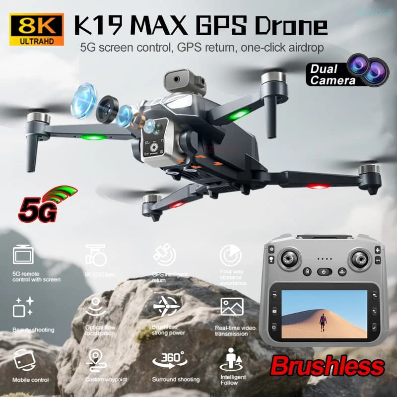 Drone Airdrop GPS K18 MAX con schermo grande da 4,5 pollici 360 ° Posizionamento del flusso ottico per evitare ostacoli laser Quadcopter resistente al vento