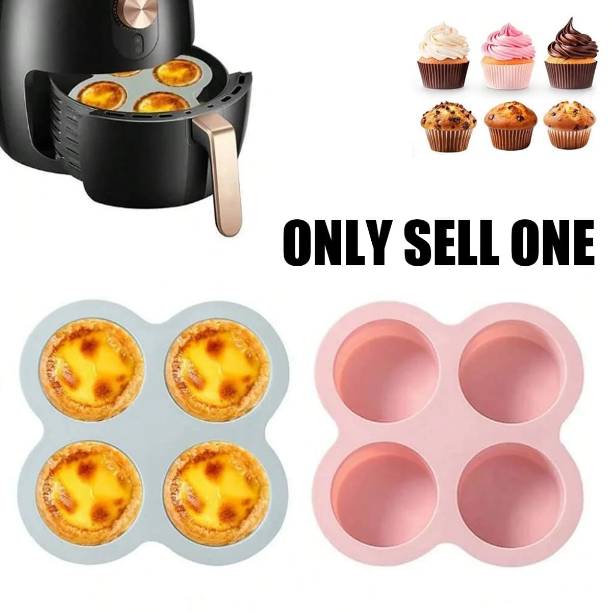 Reusable Heat Resistant Silicone Cake Mould, 4 Grid Muffin Burger Bread Pan Non-stick Air Fryer Baking Accessory