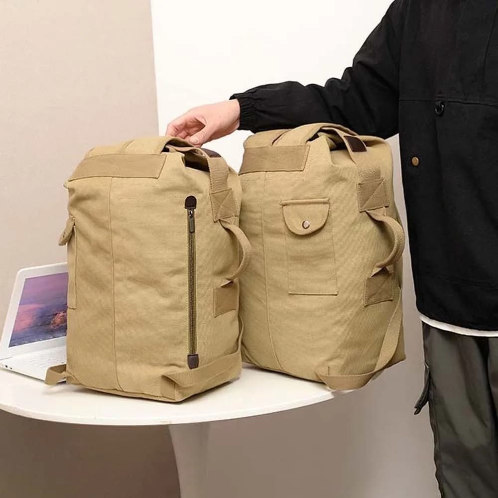 Zaino vintage in tela tinta unita, borsa pieghevole, design multitasche, zaino da giorno, multiuso