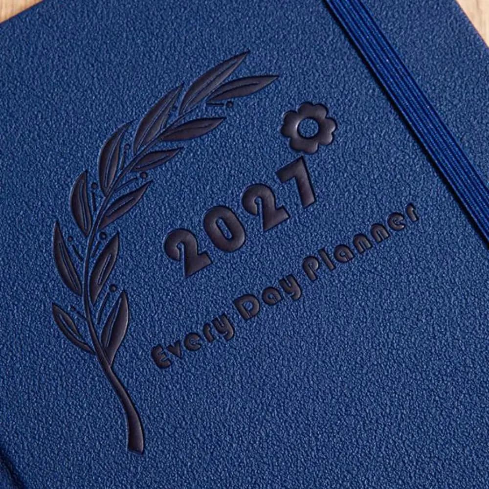 English 2027 Schedule Planner Notepad 12 Months Efficiency A5 Agenda Planning Notebook Simple Leather Cover To-do List Notebook