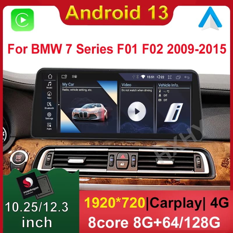 Snapdragon Android 13 Lettore DVD per auto per BMW Serie 7 F01 F02 2009-2015 Sistema Multimediale Radio GPS Navi Audio Carplay