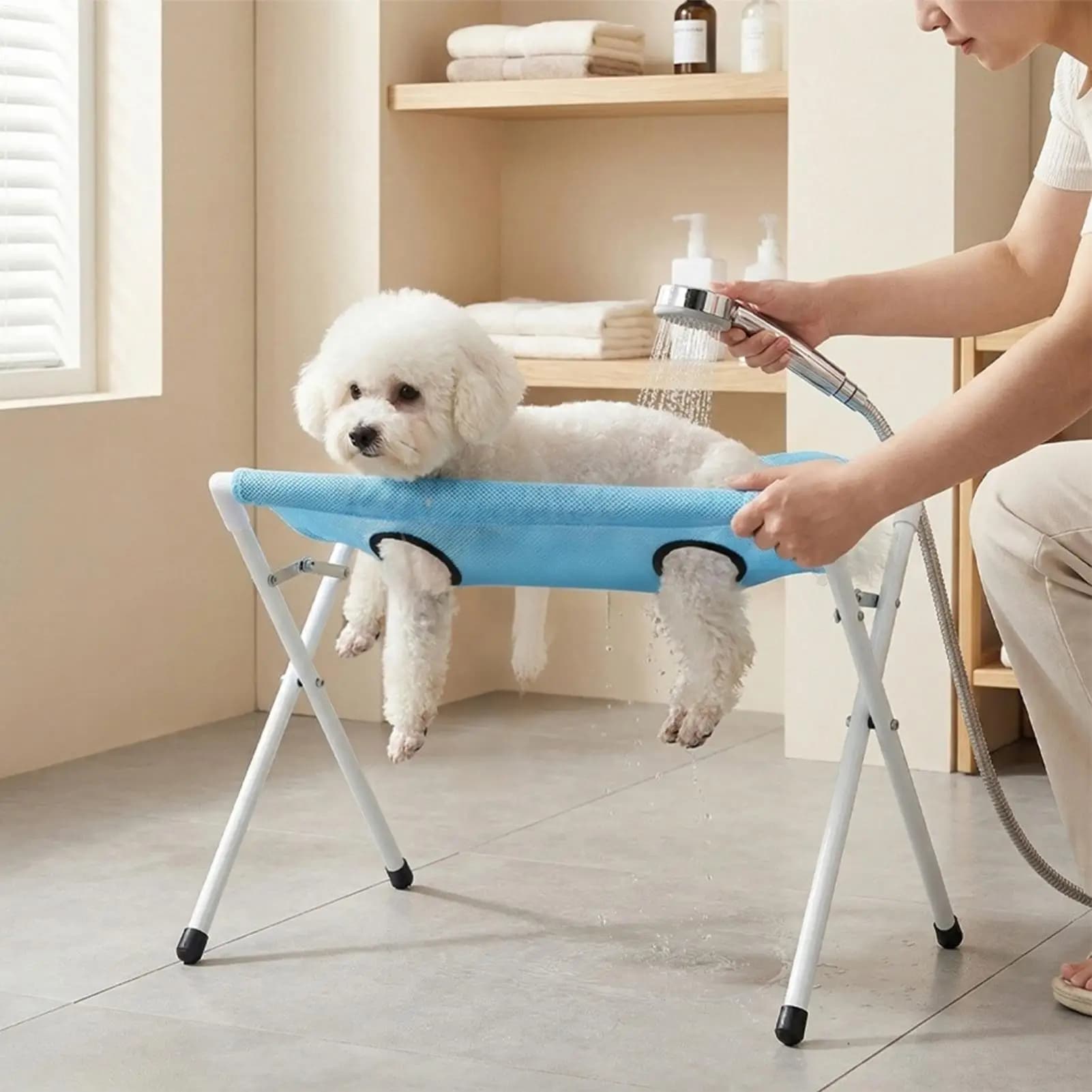 Foldable Pet Grooming Table 60cm Dog Cat Grooming Hammock Stand Multi Hole Mesh Nail Trimming Bathing Helper