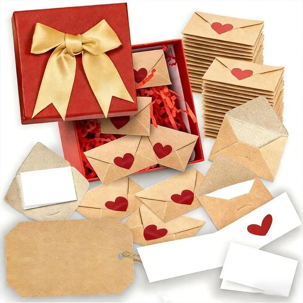 Mini buste da 30/60 pezzi con adesivi a forma di cuore - Note d'amore autosigillanti, mini biglietti di San Valentino per matrimoni, non inclusa confezione regalo