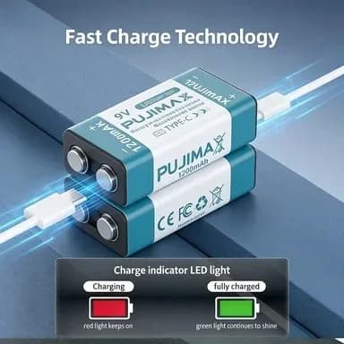 Batteria ricaricabile USB 9V Hotsale Batteria ricaricabile agli ioni di litio da 9 V tipo C 1200 mAh per allarme fumo multimetro modello elicottero