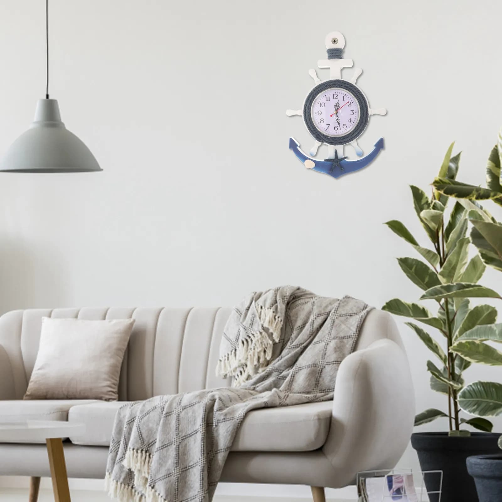 Orologio a Forma di Ancora Marina in Stile Mediterraneo, Orologio da Parete in Legno e Plastica con Superficie a Specchio Trasparente, Decorazione per Casa e Ufficio