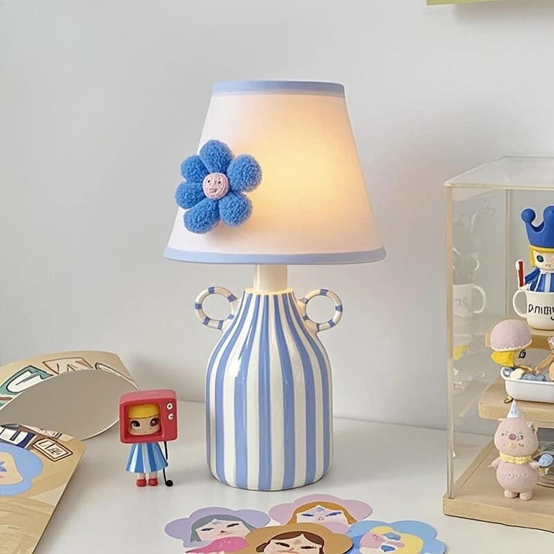 Lampade da tavolo in ceramica a strisce blu medievali LED E27 Atmosfera Luci da scrivania calde Soggiorno/Camera dei bambini Ristorante Studio Lettura Camera da letto