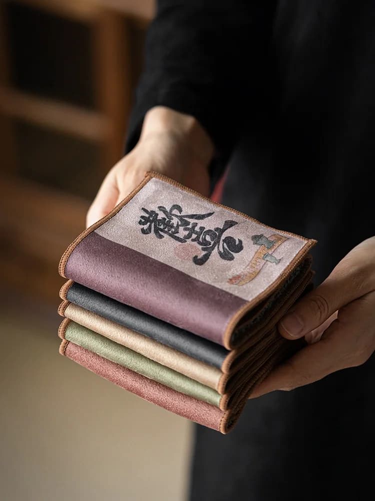 Xiji Suede Fiber Tea Towel High Absorbent Tablecloth Chinese Calligraphy Style Tea Table Mat Special for Tea Set Vintage Hand...