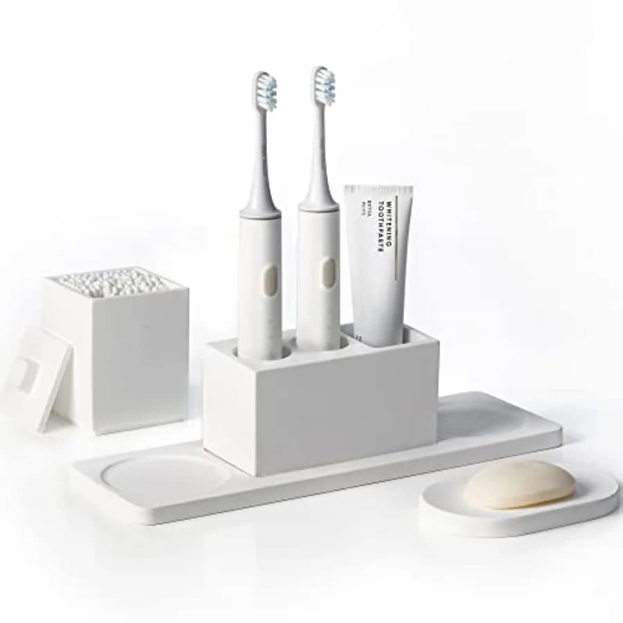 Portaspazzolini in Ceramica per Bagno, Accessori Bagno, Portaspazzolino Elettrico in Diatomite da Appoggio con Supporto per Spazzolino