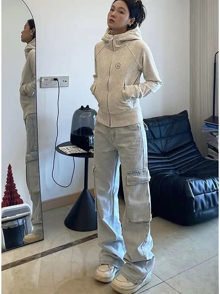 American Style Retro Embroidered Slim Fit Yoga Top Women's Spring Autumn Short Waist Cinching Cardigan Hoodie Jacket