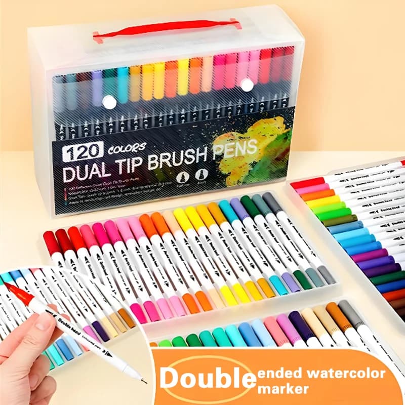 12-120 colori Punta in feltro Disegno Acquerello Pennarelli artistici Penna Doppio pennello Fineliner Set di penne da colorare per pittura calligrafica
