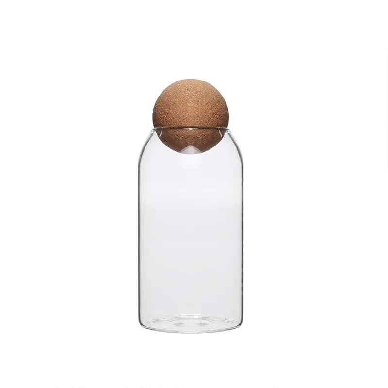 Glass Bottle Storage Jar, Cork Spherical Storage Container, Home Daily Decoration Ornament, Flower Tea Glass Jar, Dried Fruit