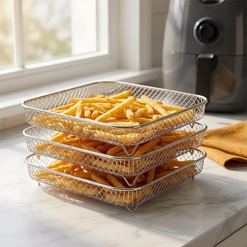 Supporti Impilabili in Acciaio Inossidabile per Friggitrice ad Aria, Cestello a Rete a 1 Livello, Supporto Multi-Strato per Essiccatore, Accessori per Forno e Friggitrice ad Aria