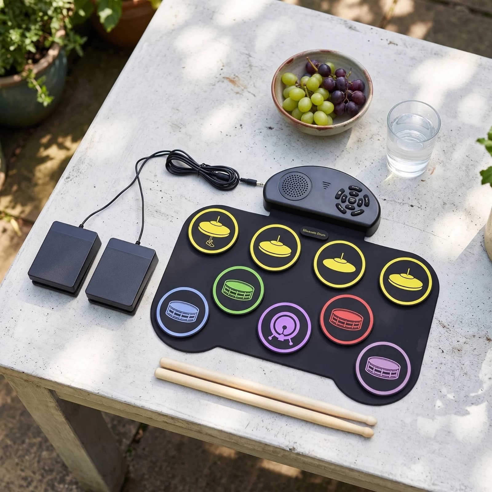 Roll-up Drum Pad Silicone Portable Drum Pad with Pedals Instrument Flexible Space-Saving for Beginners, Home Practice, Travel