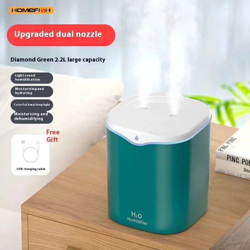 HOMEFISH 2L Umidificatore USB a doppio spruzzo di grande capacità Silenzioso Home Camera da letto Purificatore d'aria Diffusore d'acqua wireless per ufficio