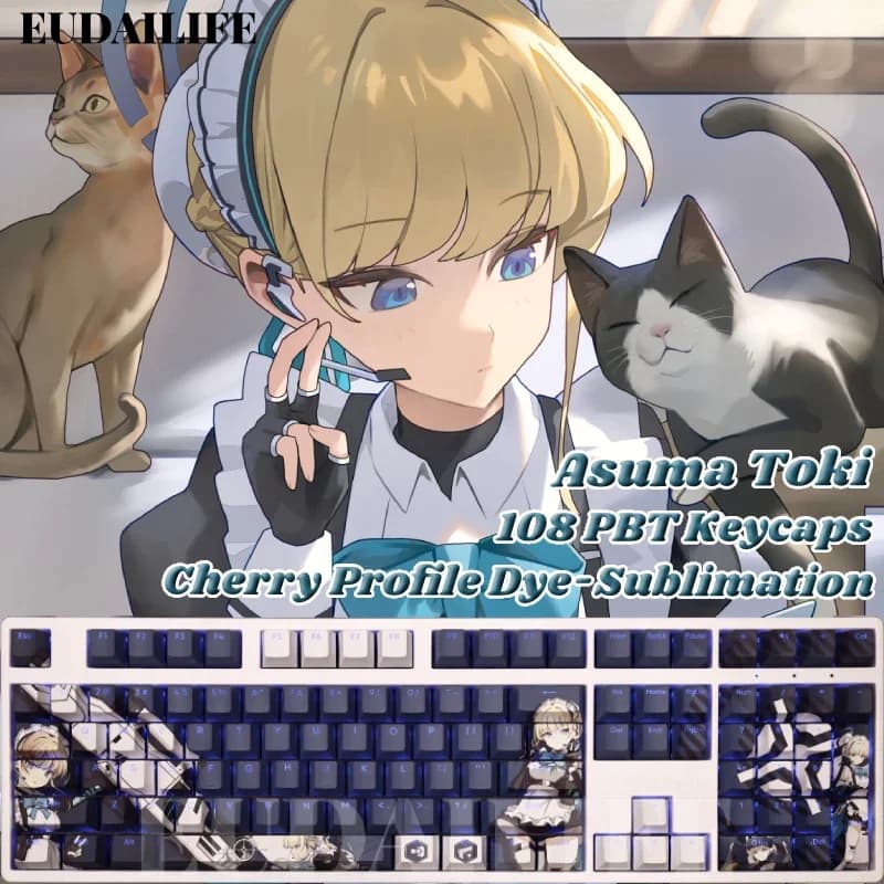 Asuma Toki 108 Key Caps Azur Lane PBT DYE Sublimation Light Transmitting Cherry Switch Cross Key Cover Mechanical Keyboard Gift