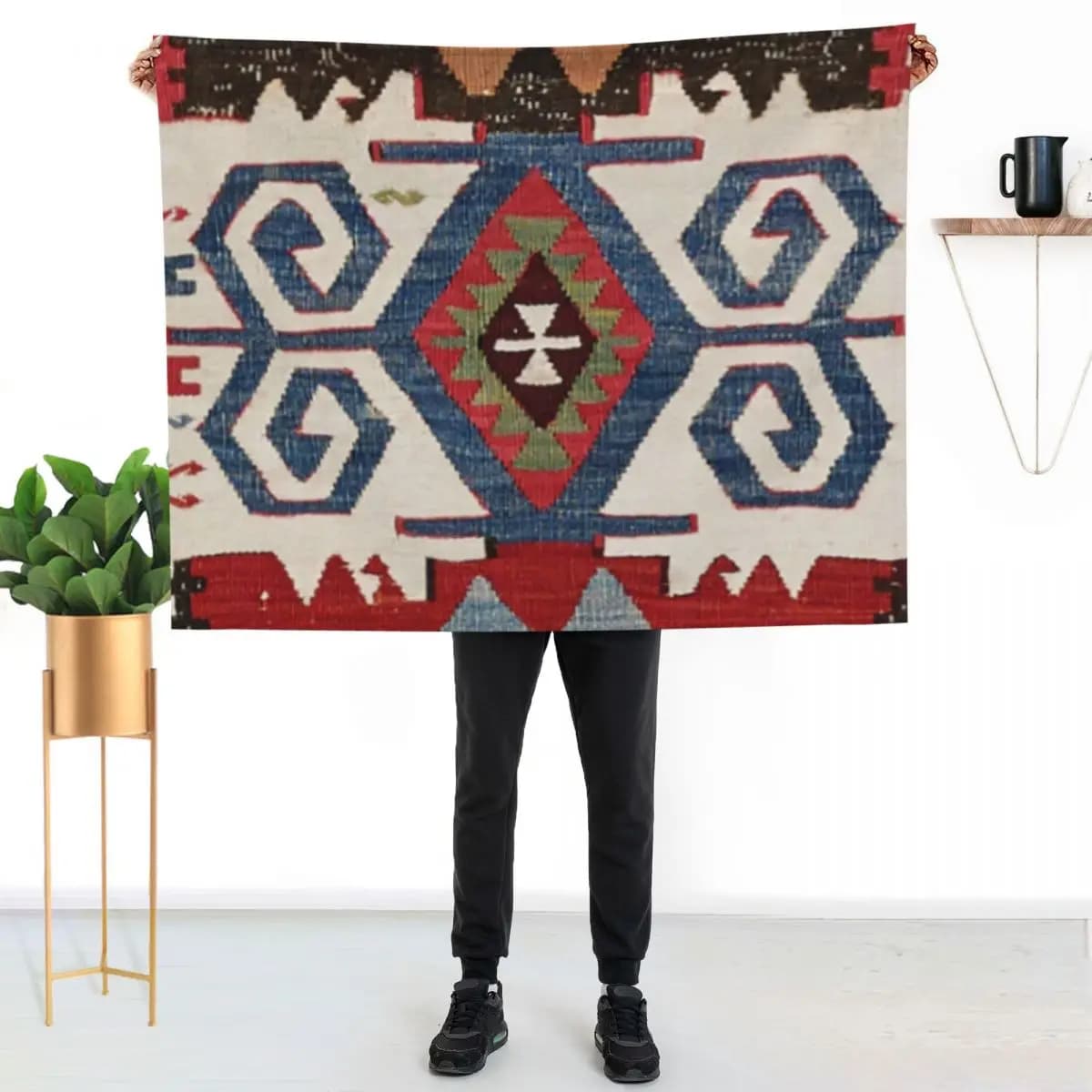 Blue Diamond Arrow Konya // Coperta decorativa con motivo a sella da cowboy colorata e autentica del XIX secolo