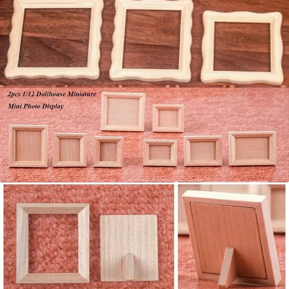 2 pezzi nuovo 1/12 casa delle bambole in miniatura cornice per foto display cornice per foto in legno mini fai da te artigianato fatto a mano accessori per la casa