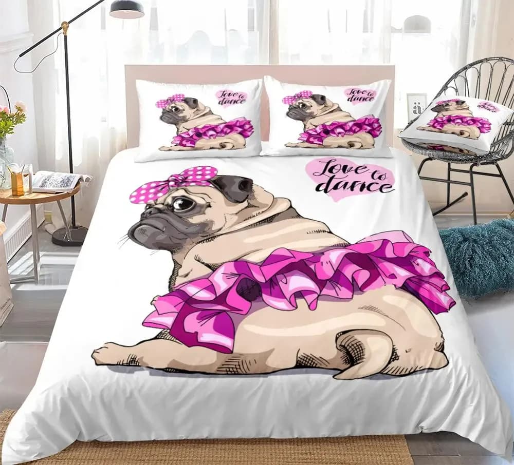 Set biancheria da letto carlino Set copripiumino per animali domestici cartone animato Copripiumino bianco per ragazzi Set letto ciambelle per cani carini Cucciolo di cowboy Tessili per la casa