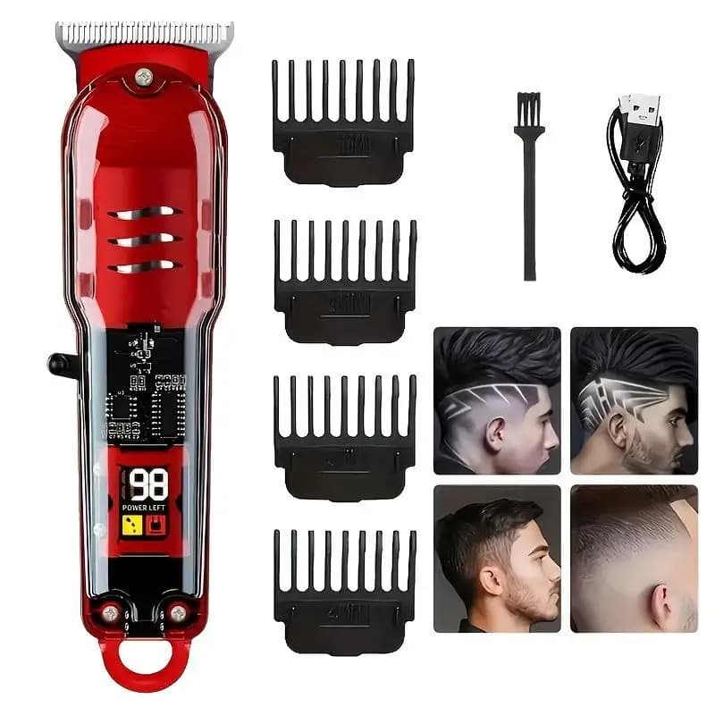 Men's electric professional haircut and beard trimmer, suitable for haircutting, shaving, fine trimming, USB charging, LCD power display, convenient for home and car travel.