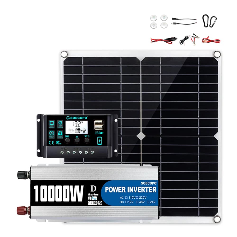 Sistema solare da 10000 W Set completo Doppio inverter USB 220 V 300 W Pannello solare Controller 100A per camper Camping Home Backup CE FCC