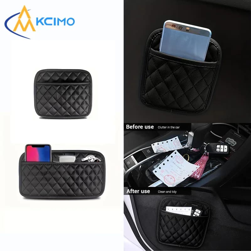 Tasca portaoggetti in similpelle per auto, organizer universale adesivo per schienale del sedile, console della porta, portaoggetti per piccoli oggetti, telefono, carte e chiavi