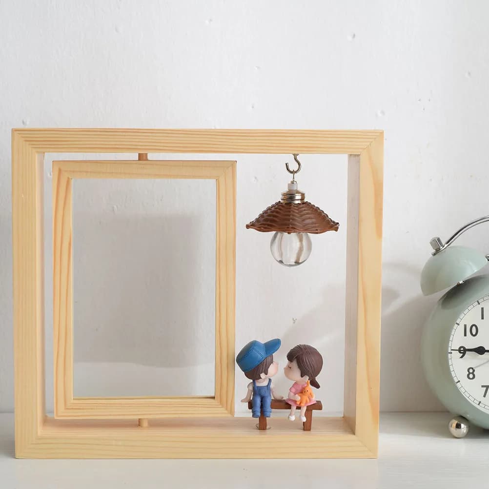 Rotary Photo Frame Couple Design Double-Side Rotatable Desk Decor Resin Pine Picture Frame Creative Desktop Ornament