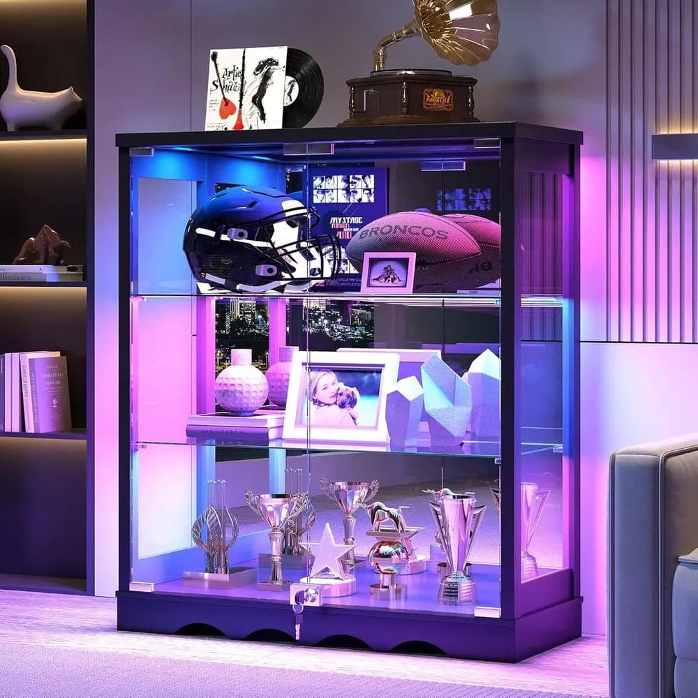 39 Tall Glass Curio Cabinet with Lock, Adjustable Shelves, and Lighting for Collectibles and Display