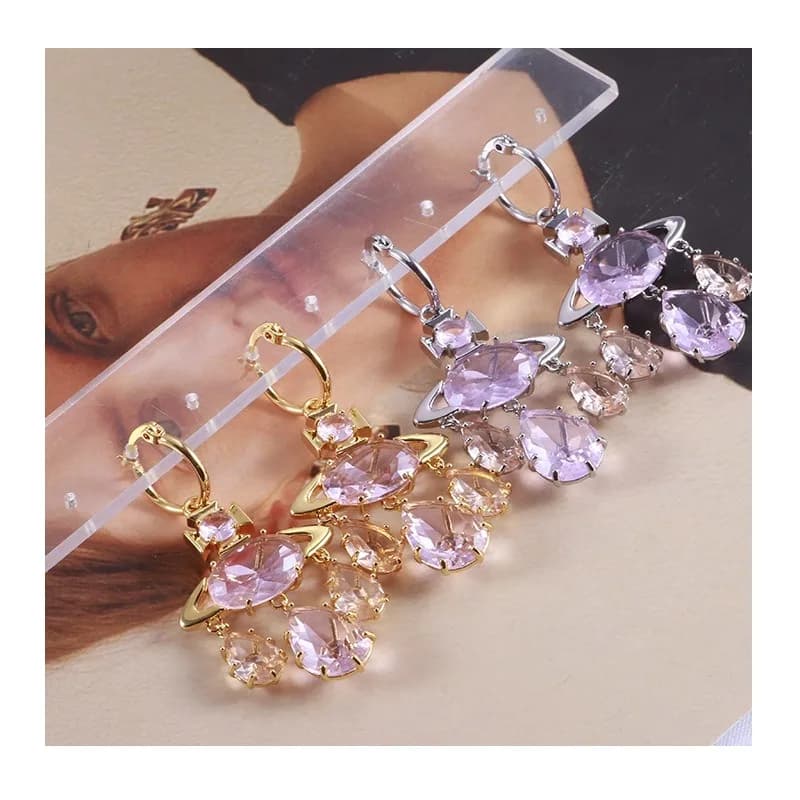 Accessories: Sparkling Water-drop Colored Rhinestones, Personalized Planet Series, Tassel Elegant Fashion Earrings, Earrings
