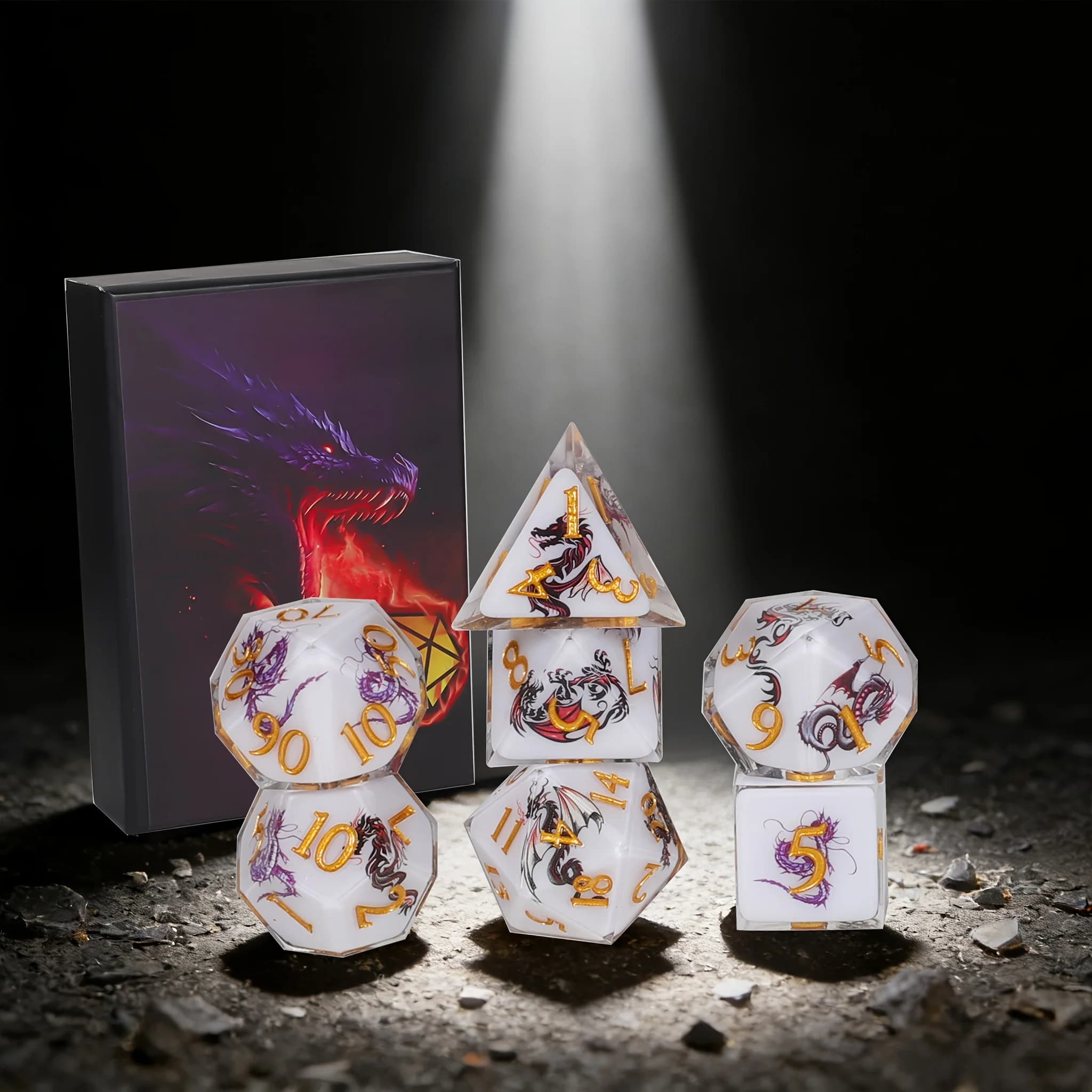 DND Dice Set Handmade 7 Die Polyhedral Resin Dice and an Exclusive Design Box, for Dungeons and Dragons/ RPG/Tabletop