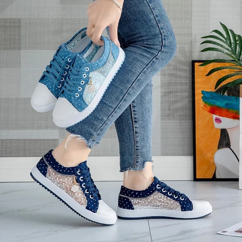 Scarpe in tela da donna, sneakers in denim con cerniera, nuove collezioni autunno 2026, scarpe sportive da studentessa, espadrillas vulcanizzate.