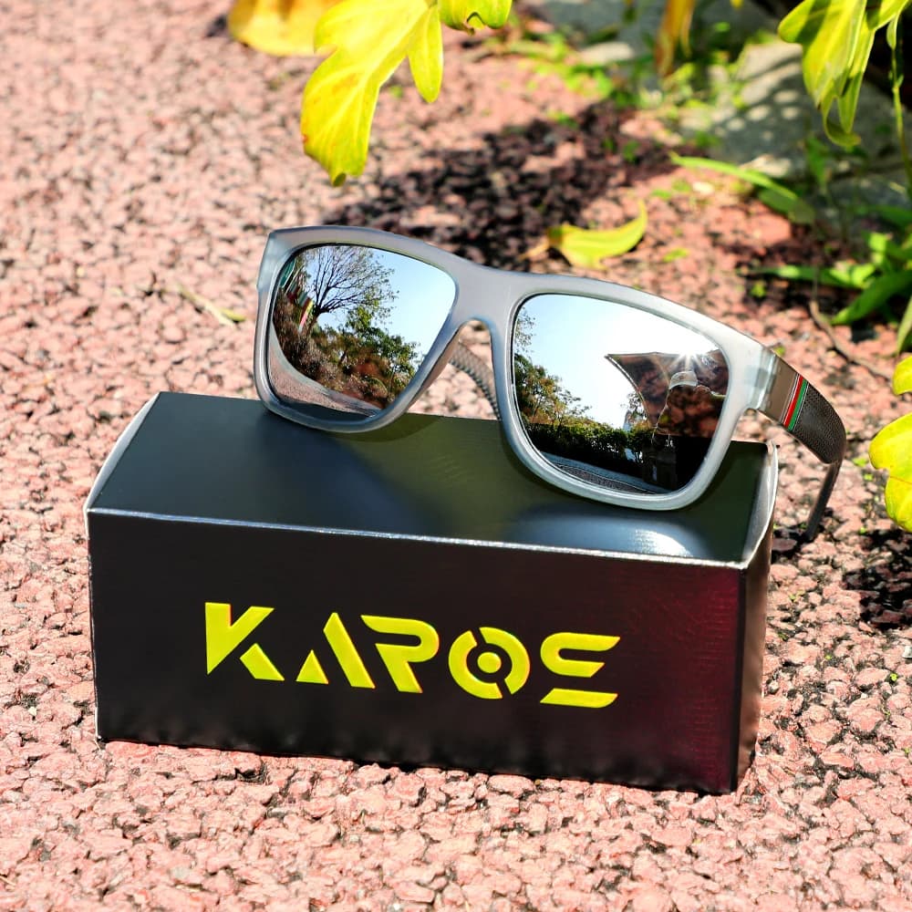 KAROS Occhiali da sole quadrati unisex con lenti polarizzate adatte per la guida, occhiali da sole da pesca, occhiali sportivi anti-UV con scatola